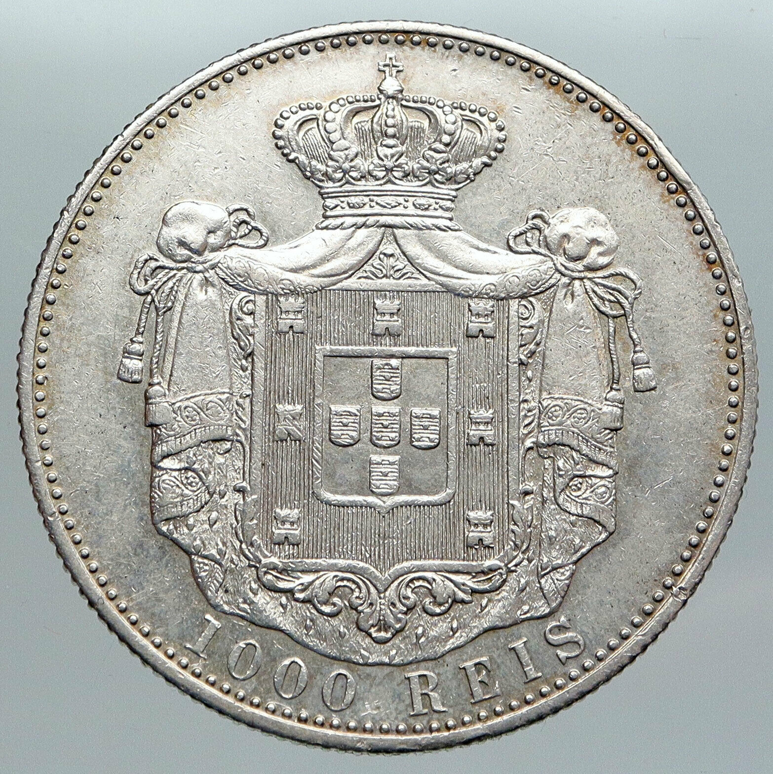 1899 PORTUGAL King Carlos I VINTAGE OLD Silver 1000 Reis Portuguese Coin i89202