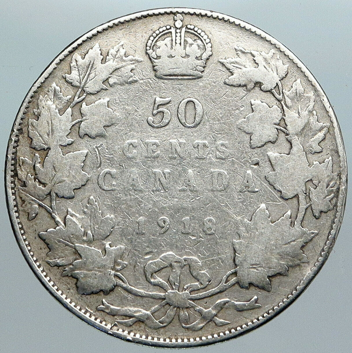 1918 CANADA Newfoundland UK King George V Antique SILVER 50 CENTS Coin i88956