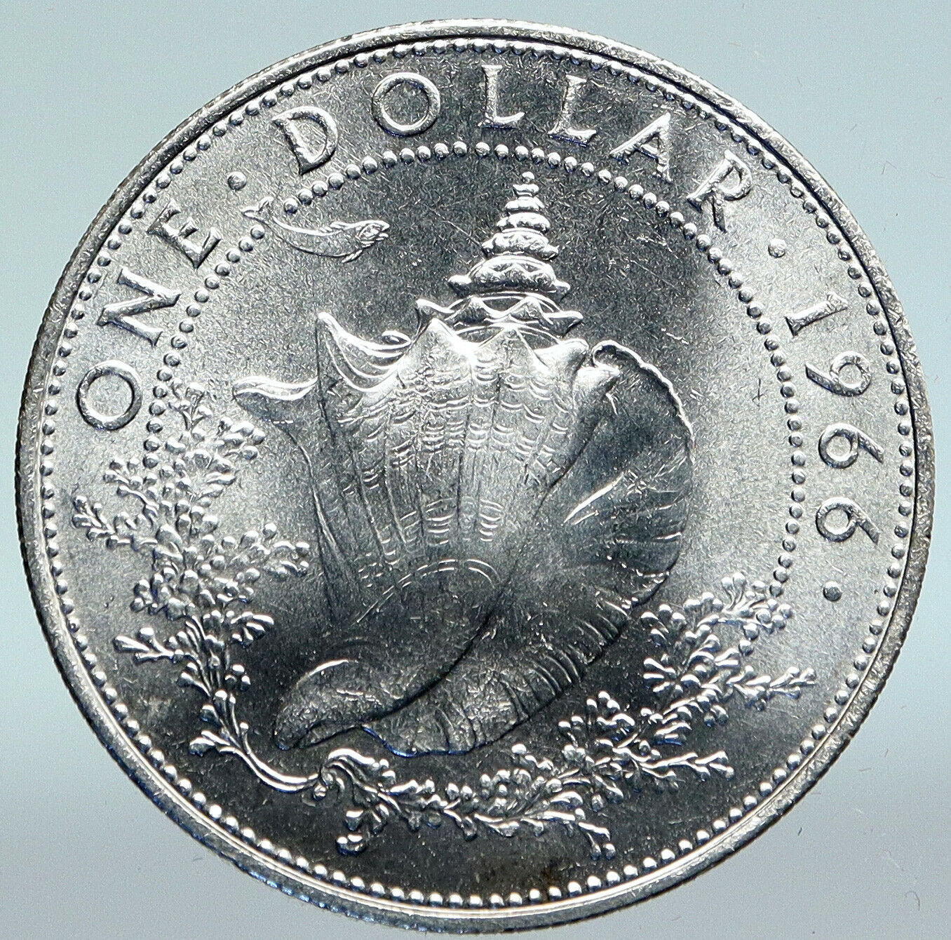 1966 BAHAMAS British Queen Elizabeth II w CONCH SHELL Silver Dollar Coin i89655