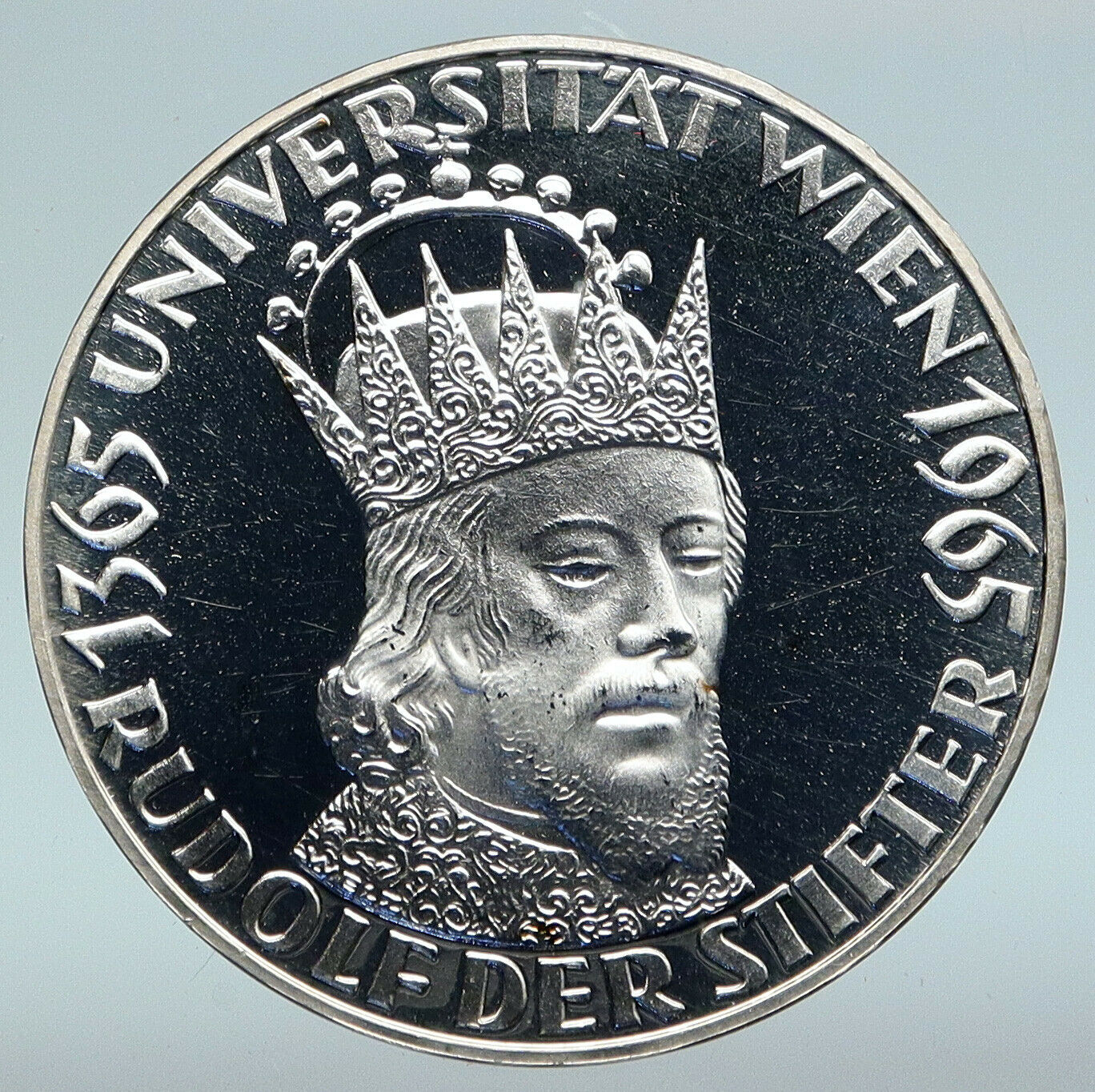 1965 AUSTRIA 600th of VIENNA UNIVERSITY Rudolf IV Stifter 50S Silver Coin i89651