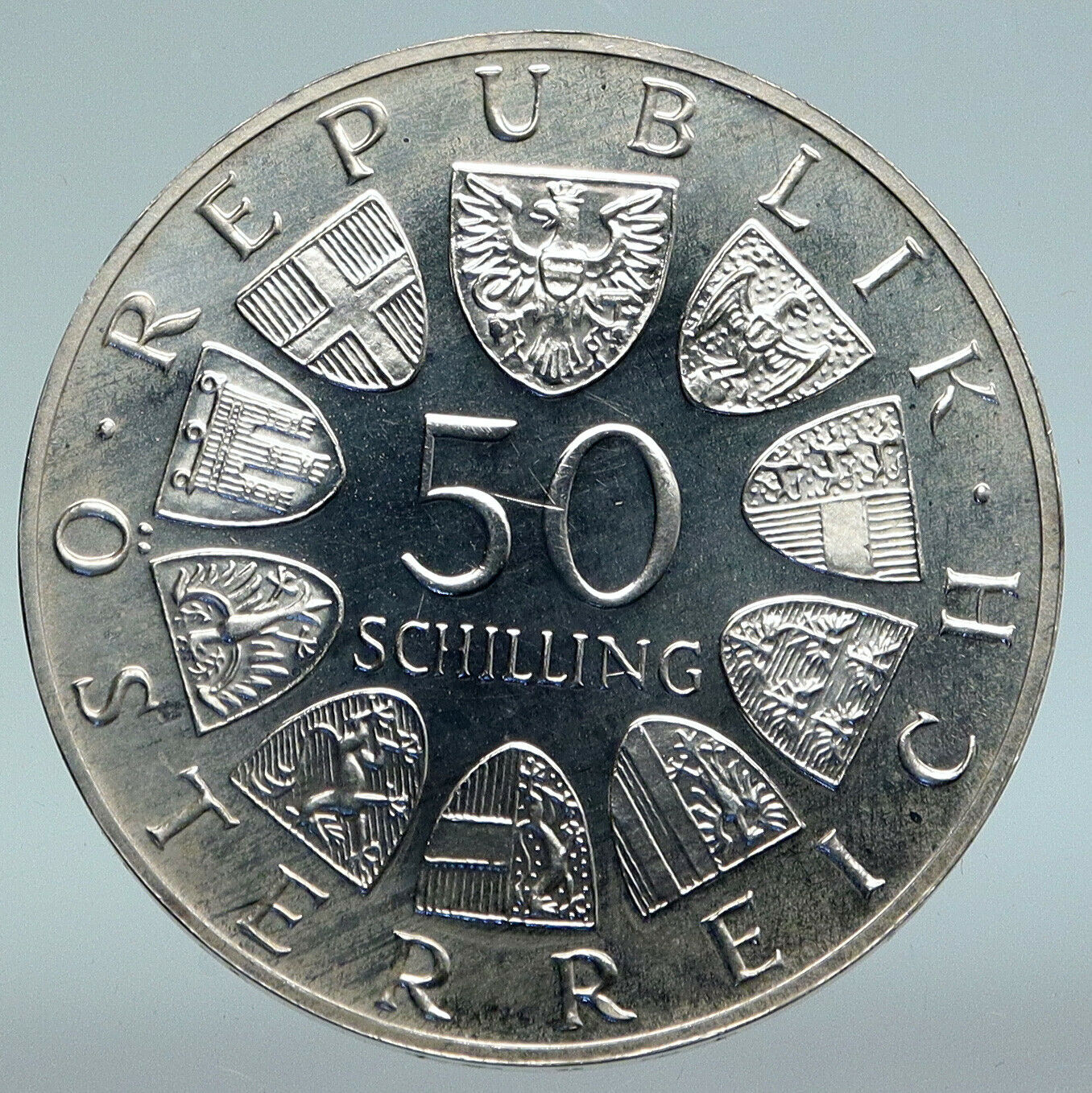 1965 AUSTRIA 600th of VIENNA UNIVERSITY Rudolf IV Stifter 50S Silver Coin i89651