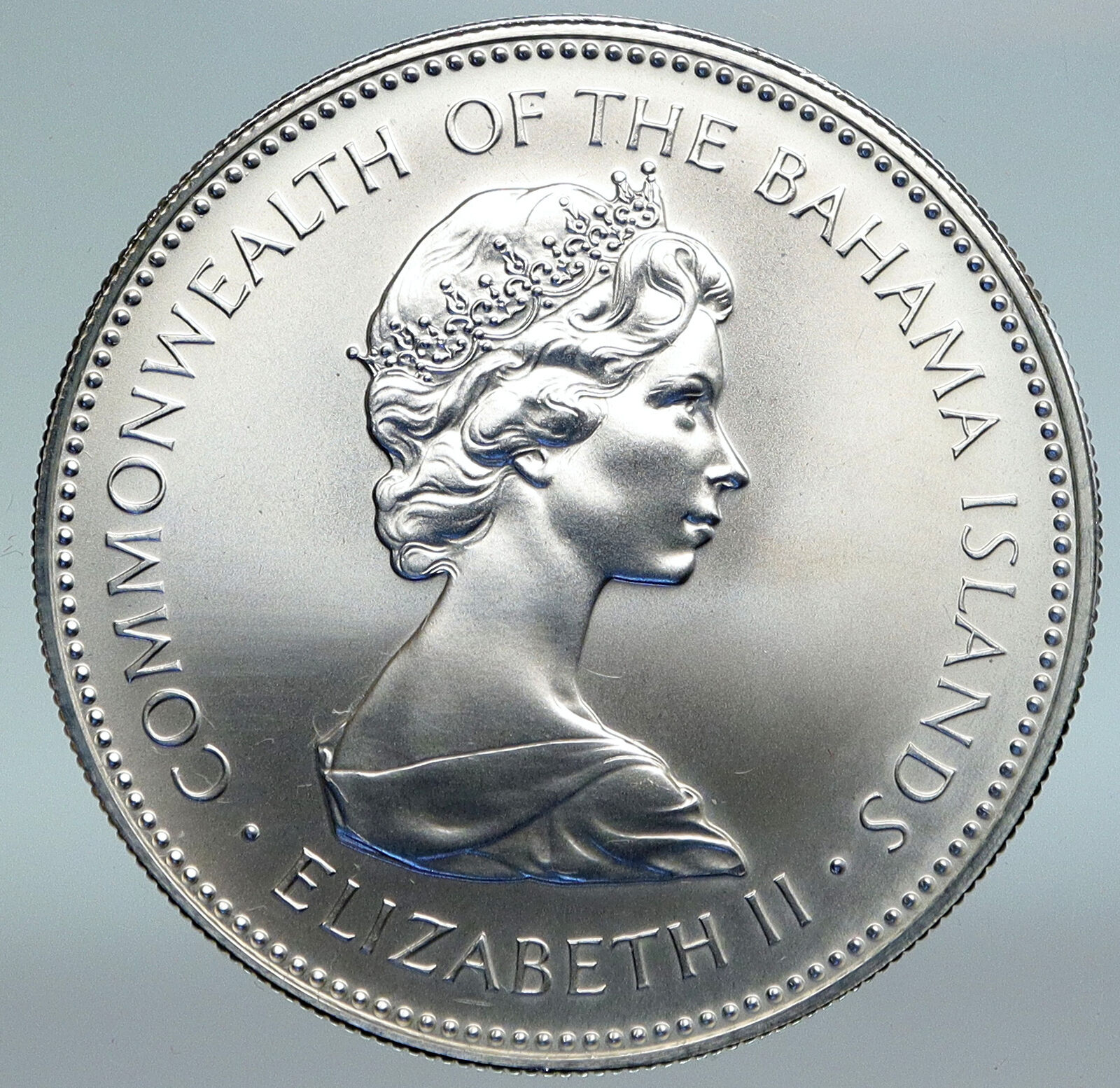 1973 The BAHAMAS Old Queen Elizabeth II FLAMINGO Old Proof Silver $2 Coin i89649