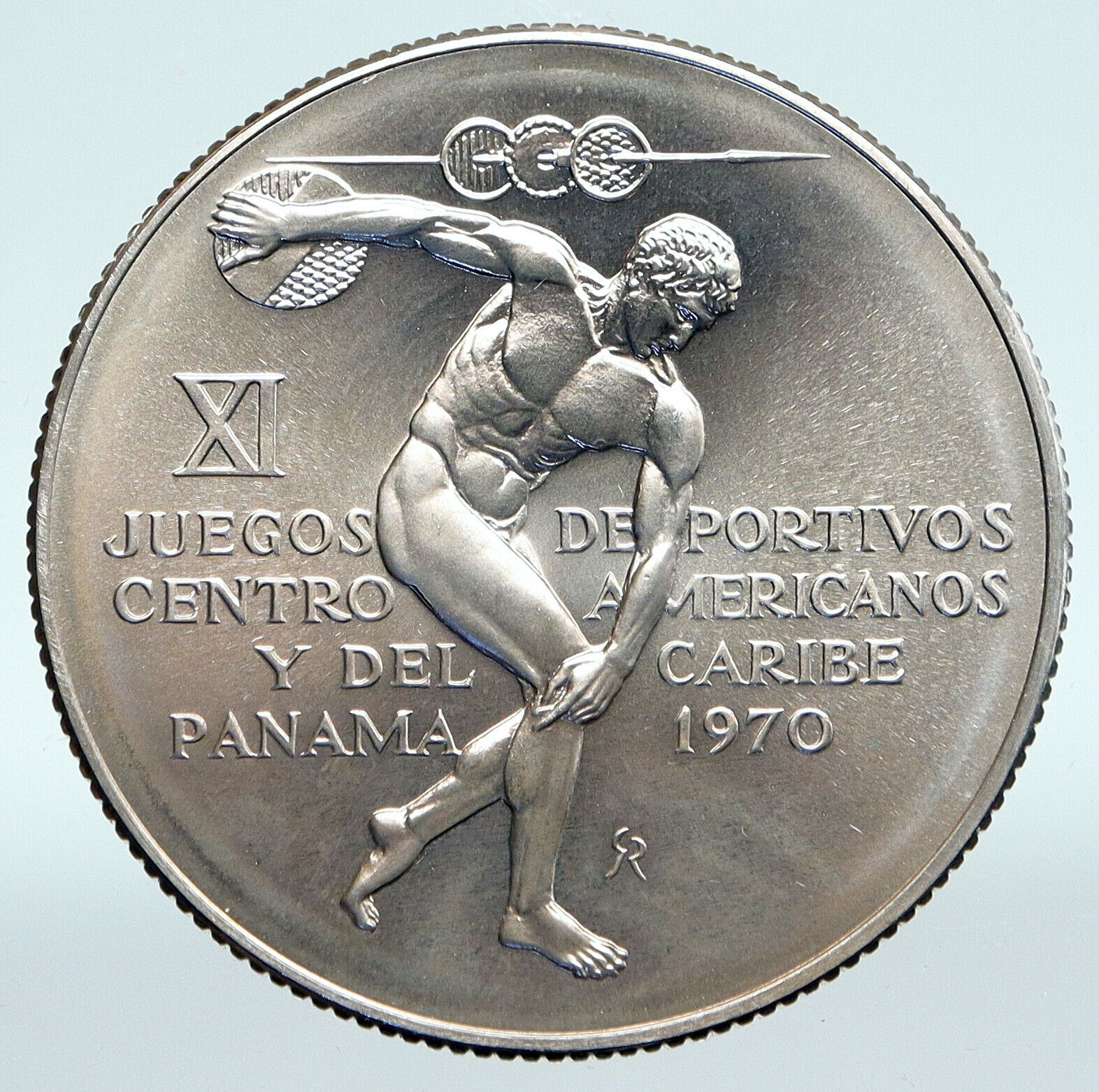 1970 PANAMA Olympic Style Games GREEK DISC THROWER ATHLETE Silver 5B Coin i89654