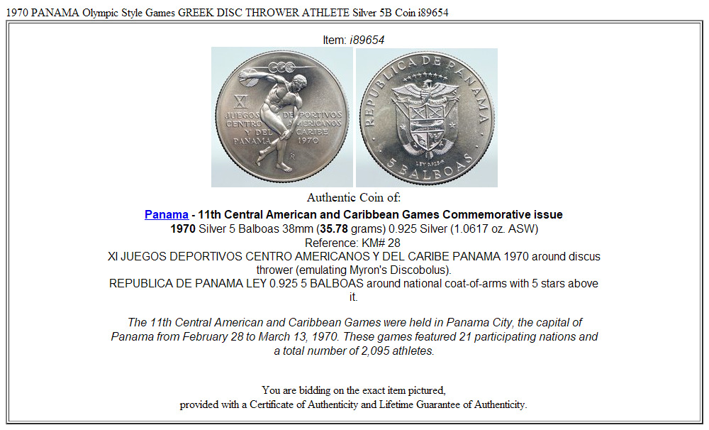 1970 PANAMA Olympic Style Games GREEK DISC THROWER ATHLETE Silver 5B Coin i89654