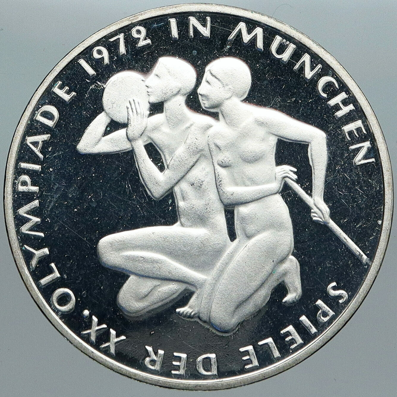 1972 Germany Munich Summer Olympics XX ATHLETES Proof Silver 10 Mark Coin i88960