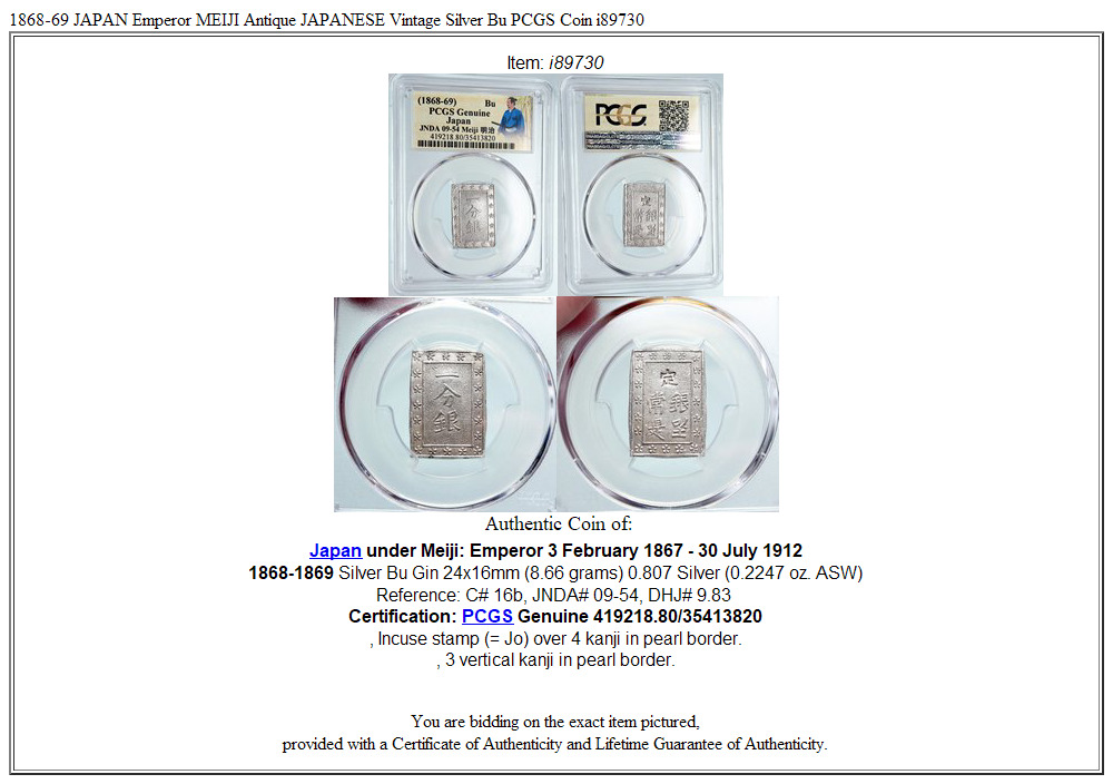 1868-69 JAPAN Emperor MEIJI Antique JAPANESE Vintage Silver Bu PCGS Coin i89730