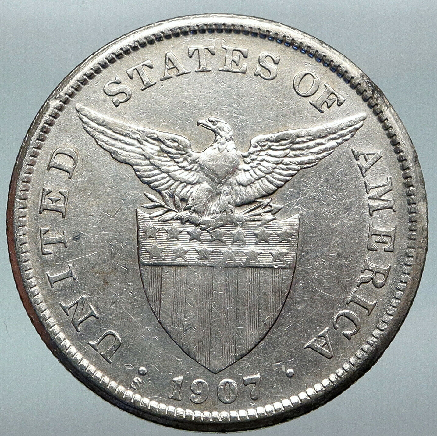 1907 S PHILIPPINES Under US Administration w Eagle OLD Silver PESO Coin i89771