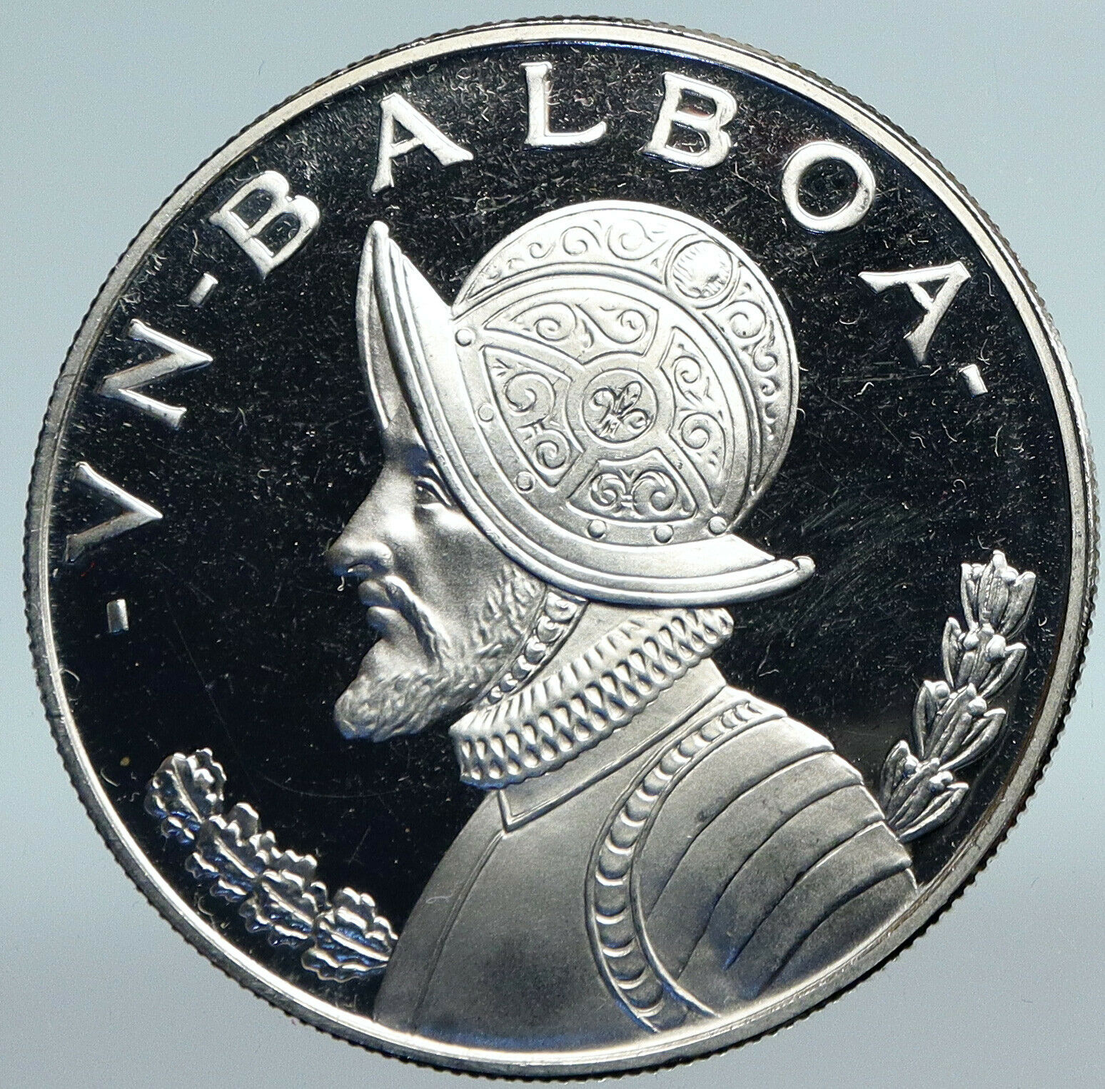 1973 PANAMA Large Silver CONQUISTADOR Antique Proof Silver BALBOA Coin i89778