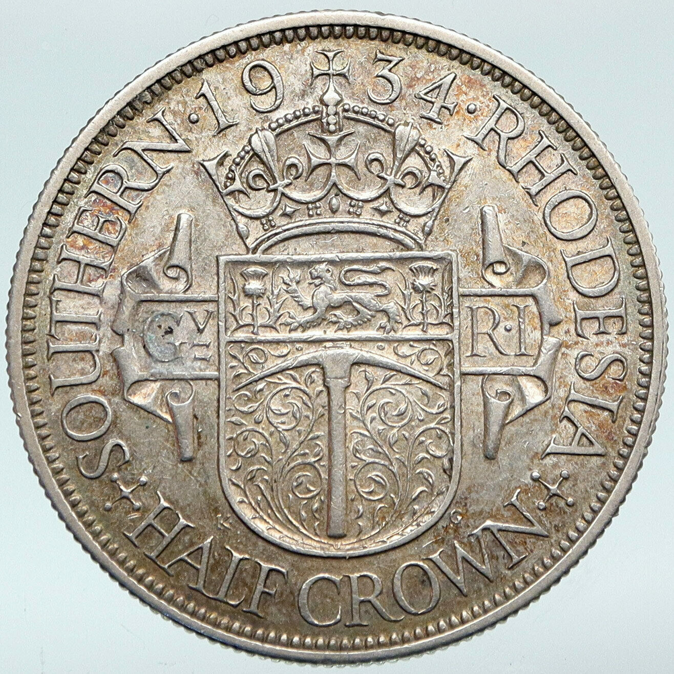 1934 SOUTHERN RHODESIA UK King George V Shield Silver OLD Half Crown COIN i88212