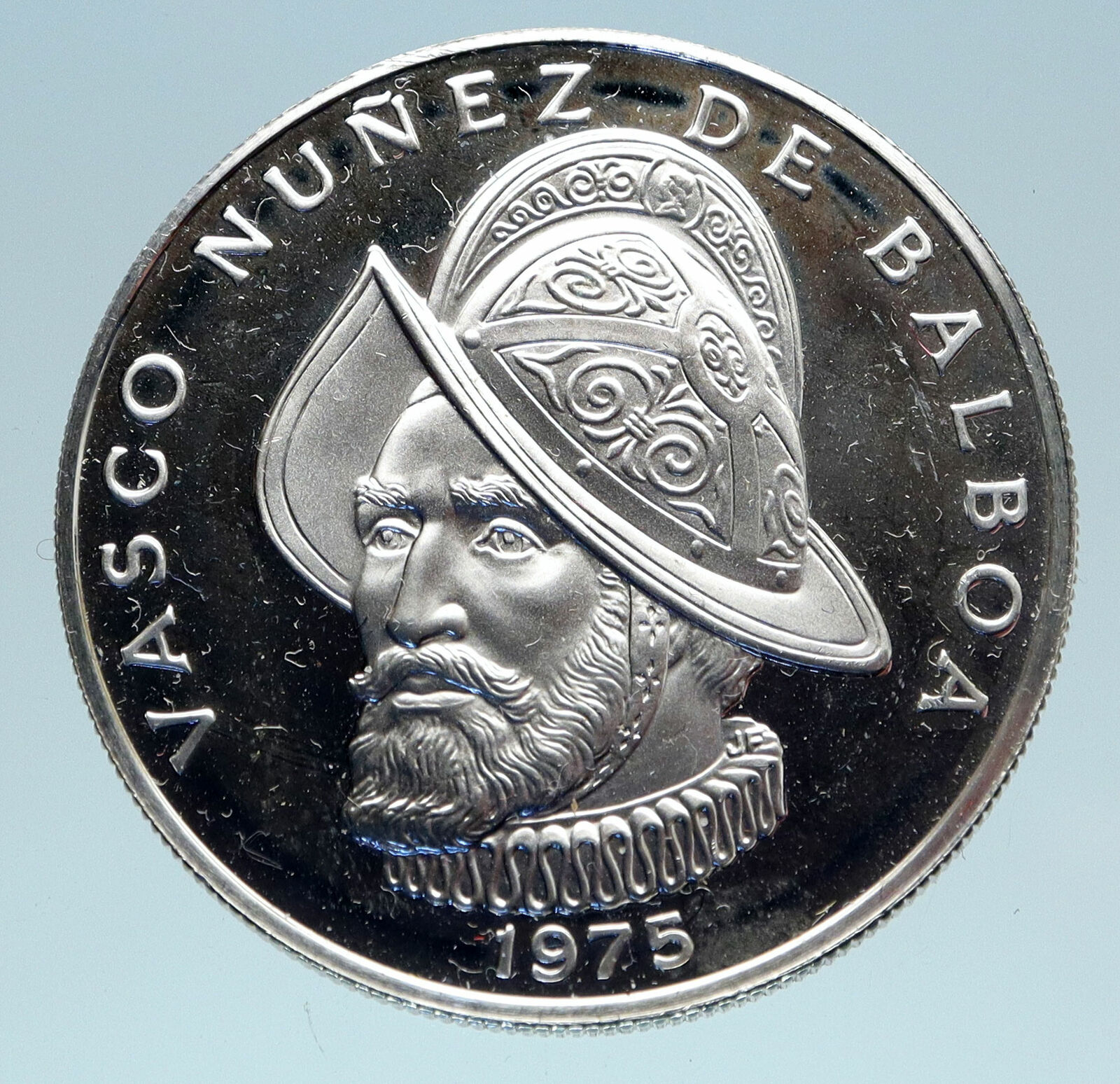 1975 PANAMA BIG 3cm Proof Silver CONQUISTADOR BALBOA Central America Coin i83060