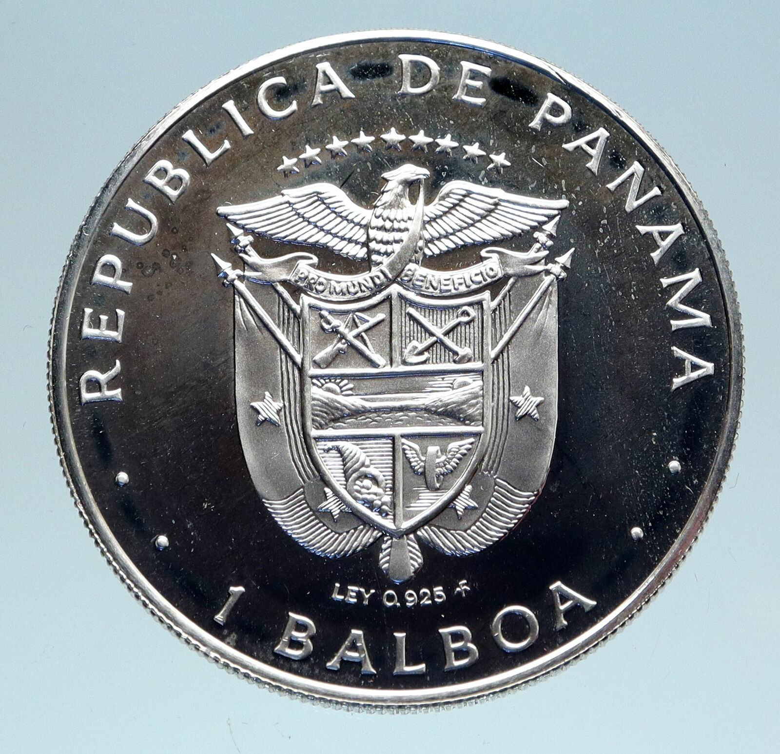 1975 PANAMA BIG 3cm Proof Silver CONQUISTADOR BALBOA Central America Coin i83060