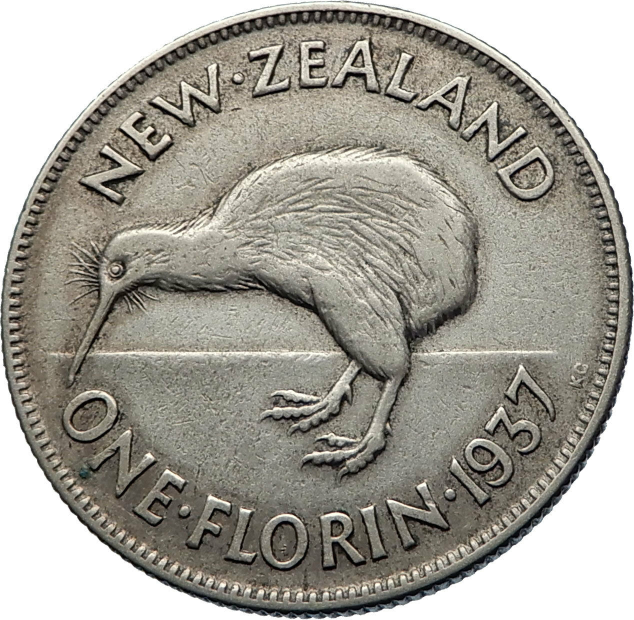 1937 NEW ZEALAND under UK King George V Silver Florin Coin w KIWI BIRD i71874