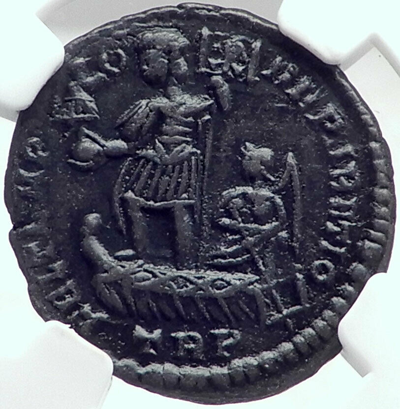 CONSTANS Authentic Ancient SOLDIERS w EMPEROR on GALLEY Roman Coin NGC i81379