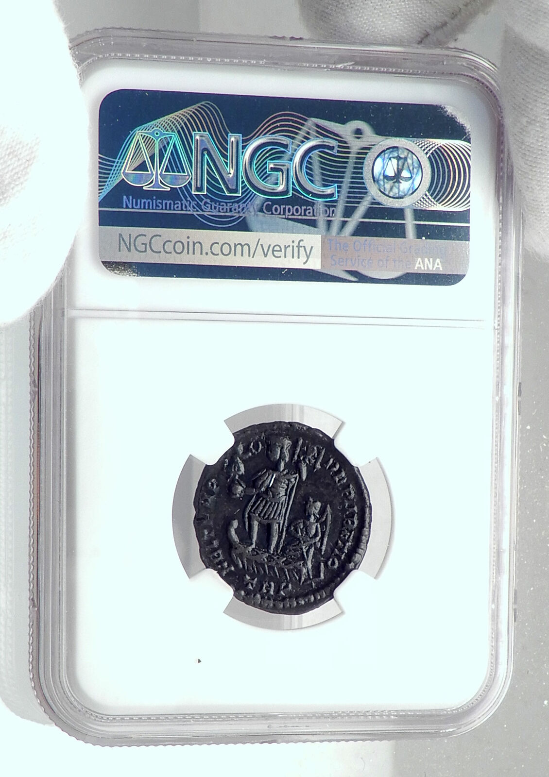 CONSTANS Authentic Ancient SOLDIERS w EMPEROR on GALLEY Roman Coin NGC i81379