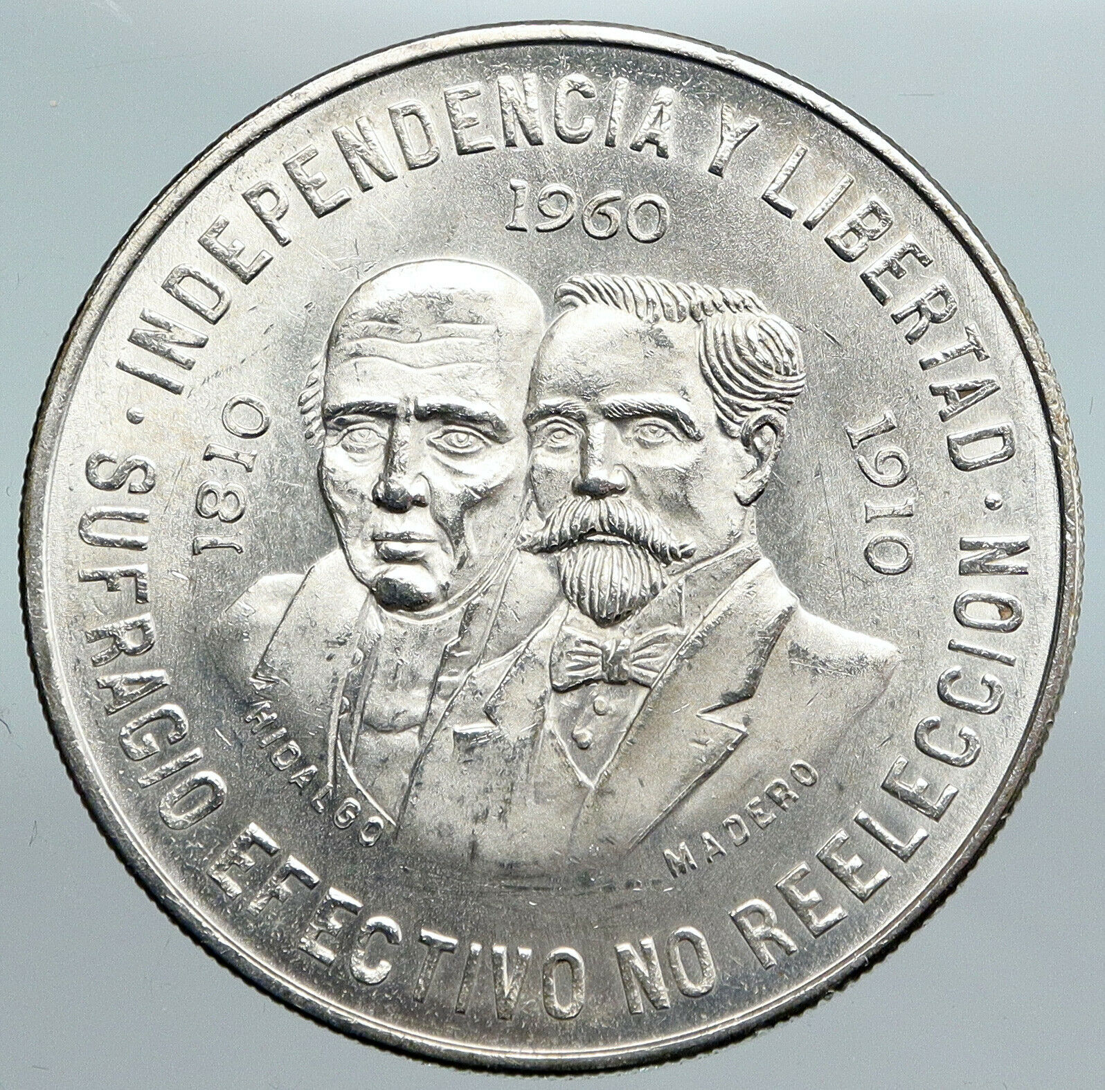 1960 Mexican 150Y WAR OF INDEPENDENCE Hidalgo Madero Silver 10 Pesos Coin i90040