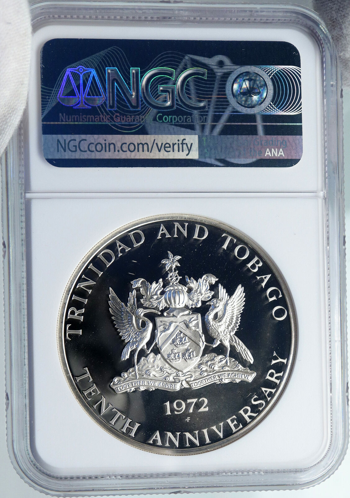 1972 TRINIDAD and TOBAGO Islands Large Vintage Proof Silver $10 Coin NGC i87842