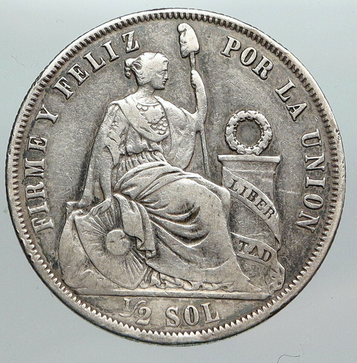 1865 YJ PERU South America 1 SOL Antique OLD VINTAGE Silver Peruvian Coin i90509