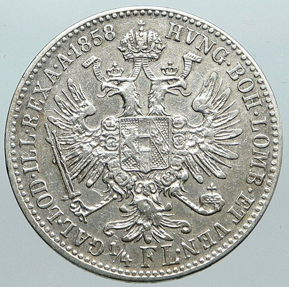 1858 AUSTRIA w KING FRANZ JOSEPH I Vintage Eagle Old Silver Florin Coin i88971