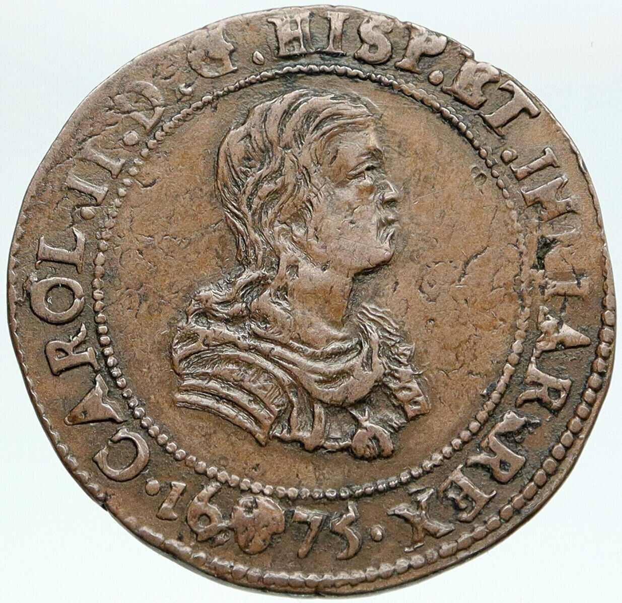 1675 NETHERLANDS under SPANISH KING CHARLES II Antique OLD Jeton Coin i87495