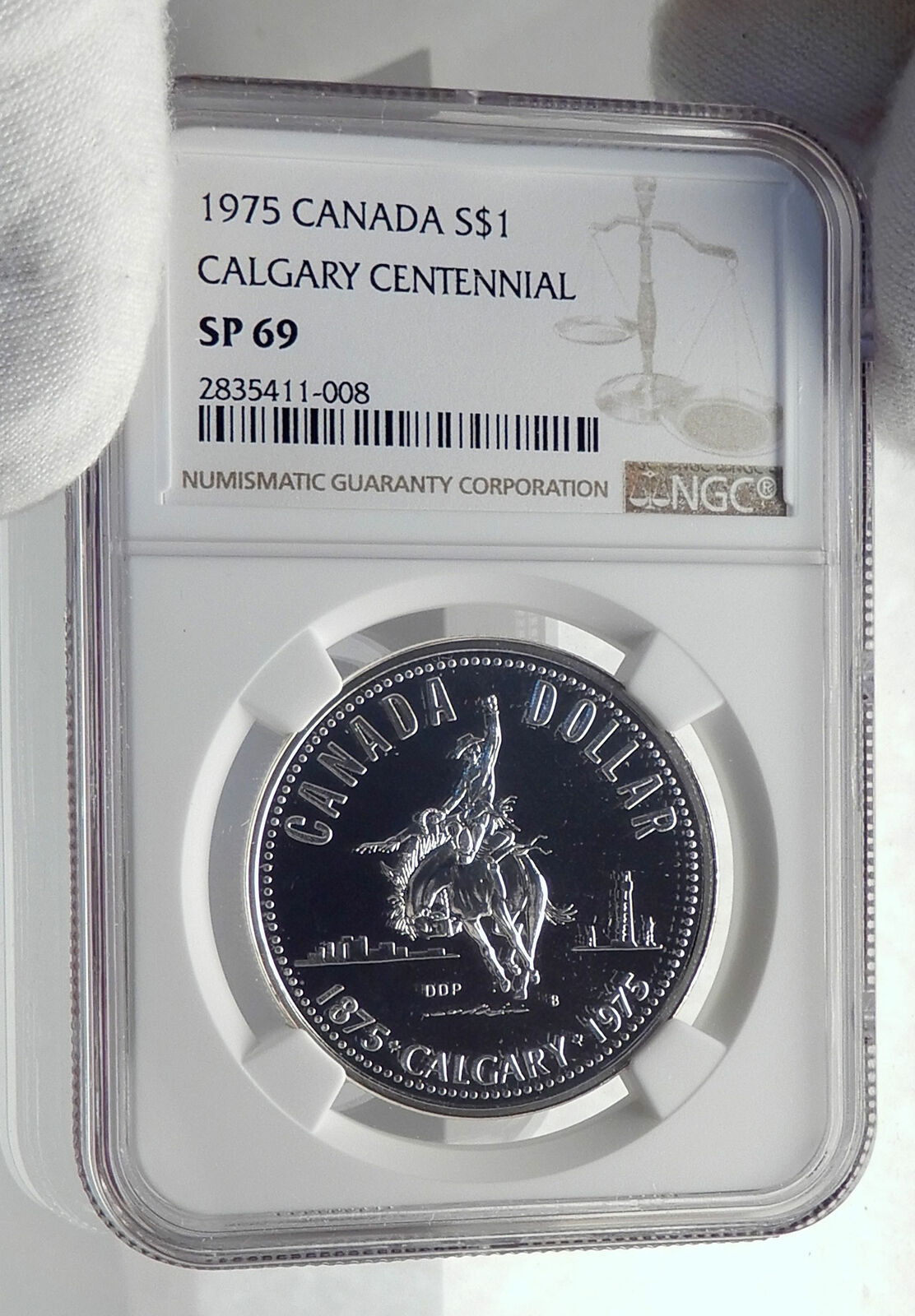 1975 CANADA UK Queen Elizabeth II Calgary 100Y Proof-like Silver Coin NGC i79865