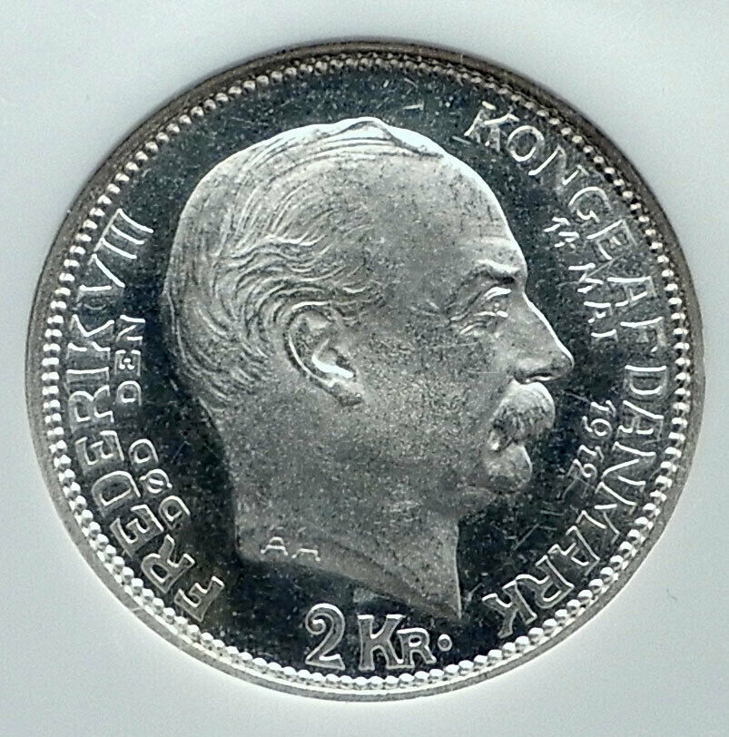 1912 DENMARK Kings CHRISTIAN X FREDERIK VIII Genuine Silver 2 Kr Coin NGC i78713