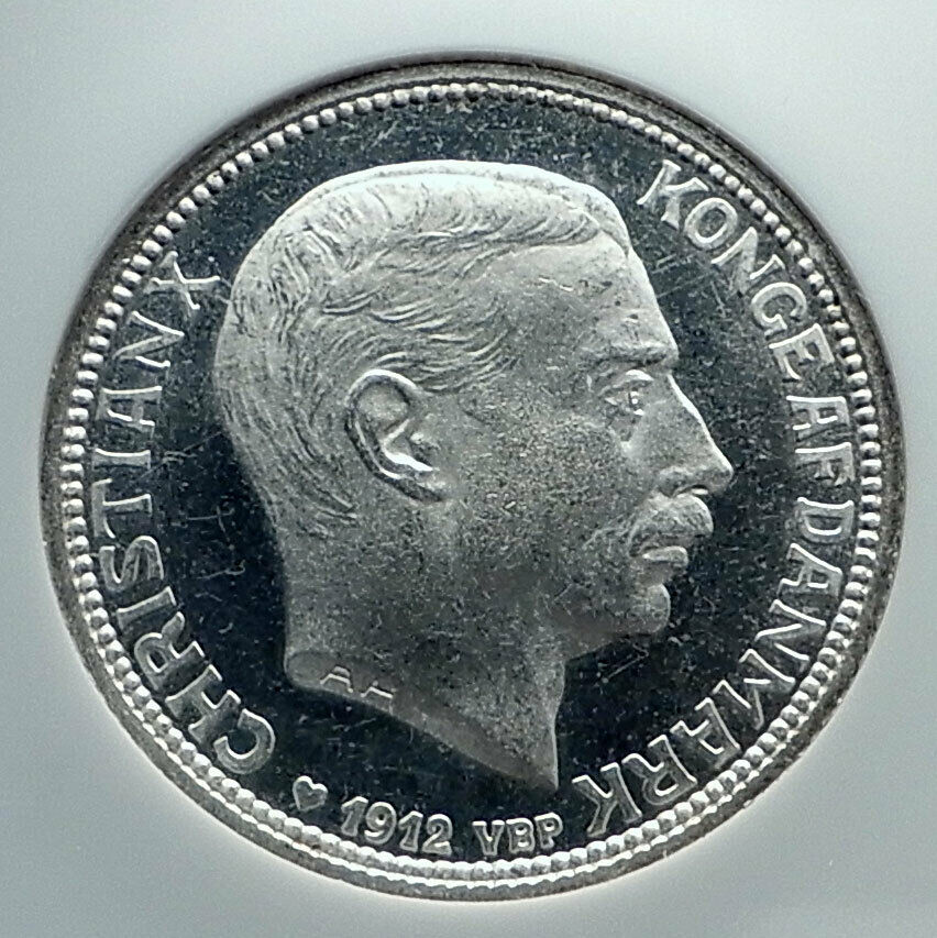 1912 DENMARK Kings CHRISTIAN X FREDERIK VIII Genuine Silver 2 Kr Coin NGC i78713