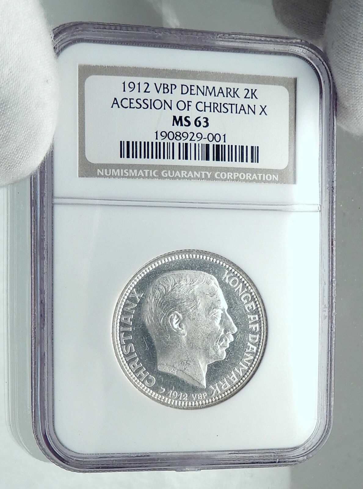 1912 DENMARK Kings CHRISTIAN X FREDERIK VIII Genuine Silver 2 Kr Coin NGC i78713