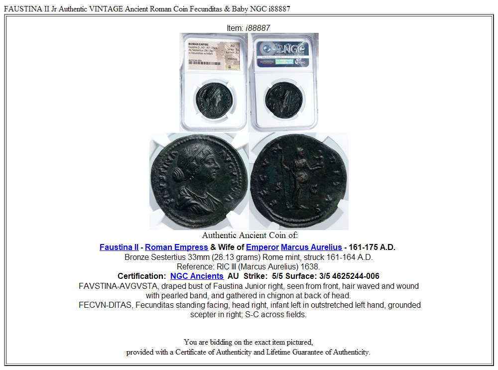 FAUSTINA II Jr Authentic VINTAGE Ancient Roman Coin Fecunditas & Baby NGC i88887