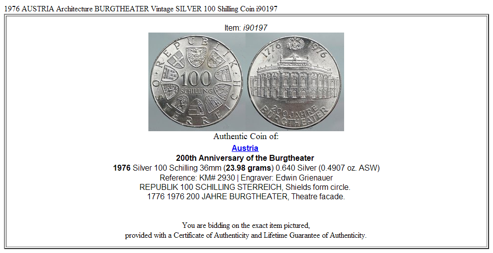 1976 AUSTRIA Architecture BURGTHEATER Vintage SILVER 100 Shilling Coin i90197