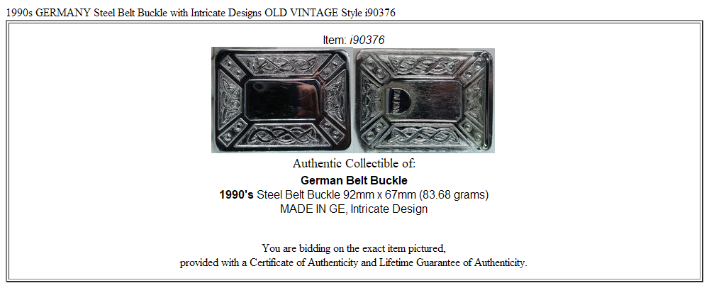 1990s GERMANY Steel Belt Buckle with Intricate Designs OLD VINTAGE Style i90376