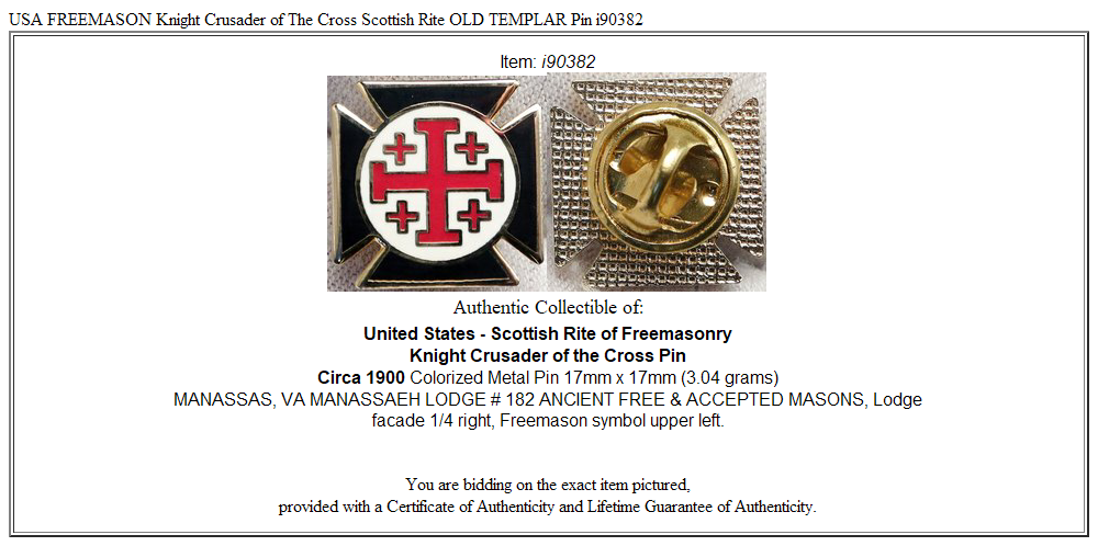USA FREEMASON Knight Crusader of The Cross Scottish Rite OLD TEMPLAR Pin i90382
