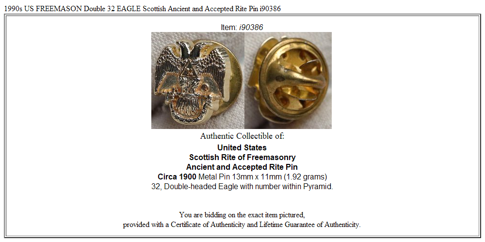 1990s US FREEMASON Double 32 EAGLE Scottish Ancient and Accepted Rite Pin i90386