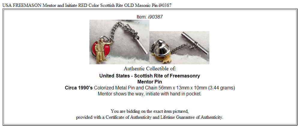 USA FREEMASON Mentor and Initiate RED Color Scottish Rite OLD Masonic Pin i90387