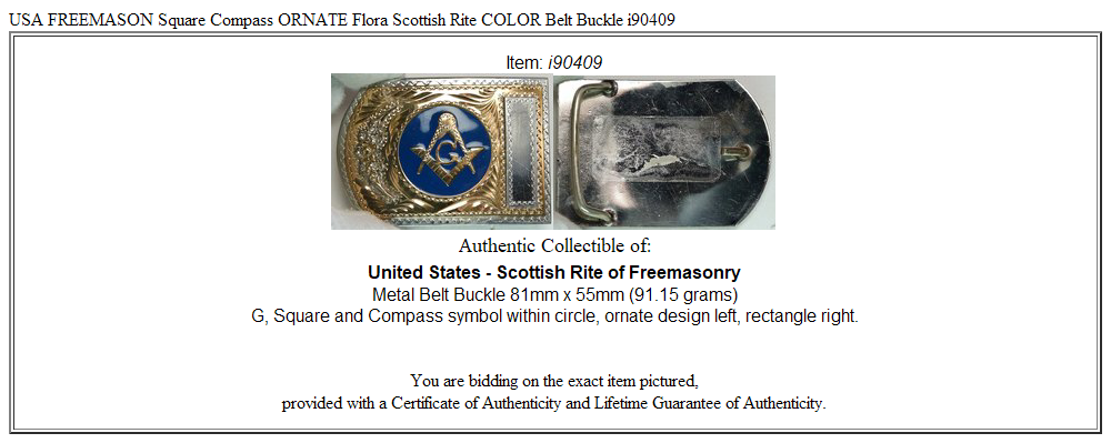 USA FREEMASON Square Compass ORNATE Flora Scottish Rite COLOR Belt Buckle i90409