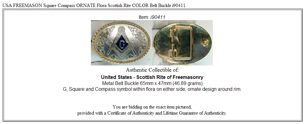 USA FREEMASON Square Compass ORNATE Flora Scottish Rite COLOR Belt Buckle i90411