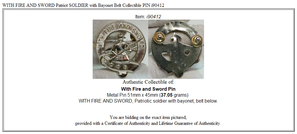 WITH FIRE AND SWORD Patriot SOLDIER with Bayonet Belt Collectible PIN i90412