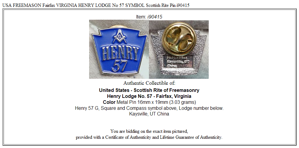 USA FREEMASON Fairfax VIRGINIA HENRY LODGE No 57 SYMBOL Scottish Rite Pin i90415