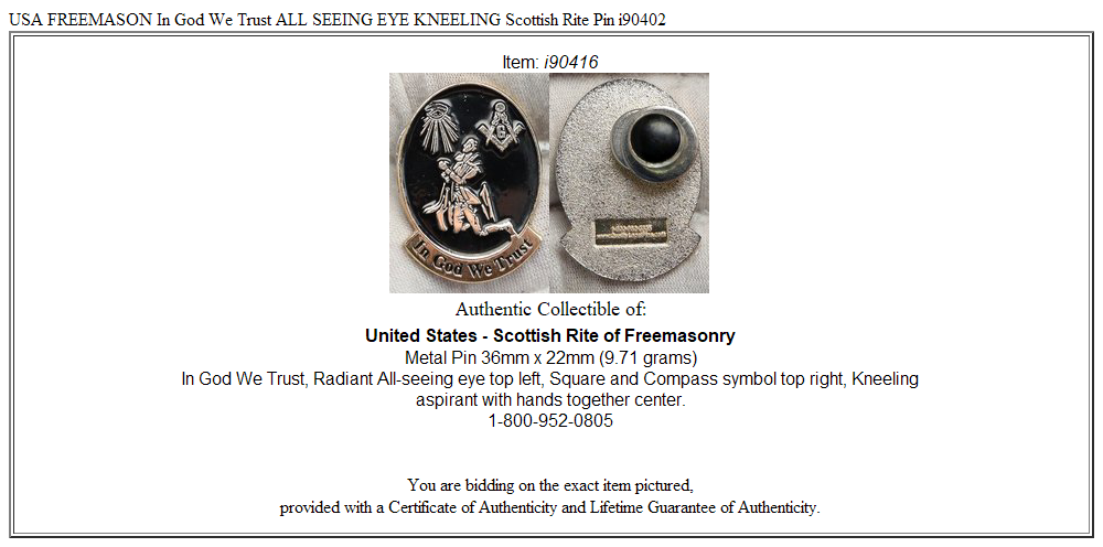 USA FREEMASON In God We Trust ALL SEEING EYE KNEELING Scottish Rite Pin i90402