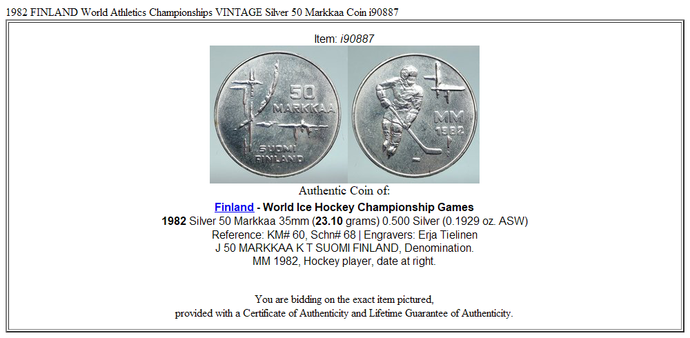 1982 FINLAND World Athletics Championships VINTAGE Silver 50 Markkaa Coin i90887