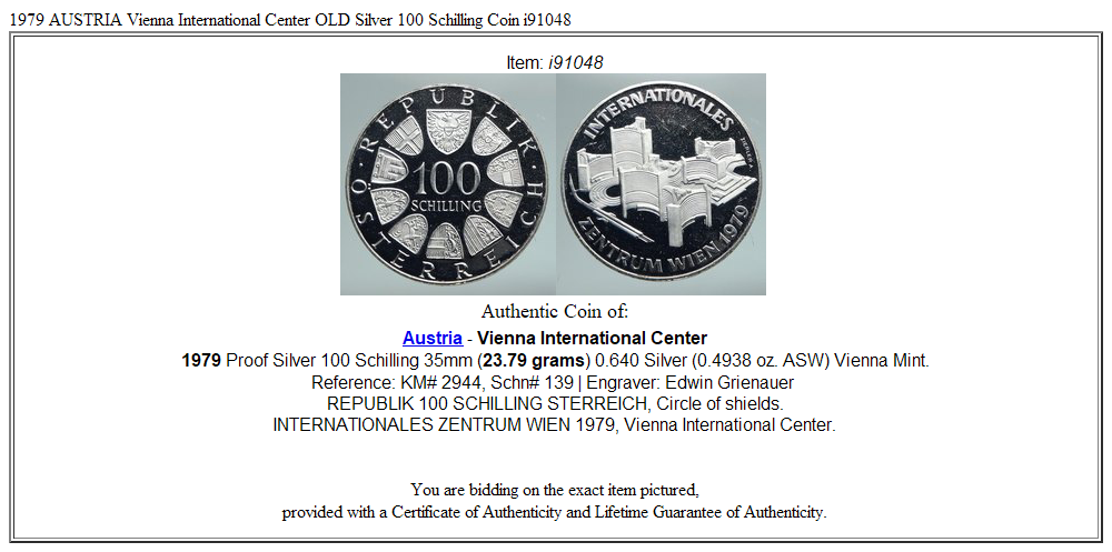 1979 AUSTRIA Vienna International Center OLD Silver 100 Schilling Coin i91048