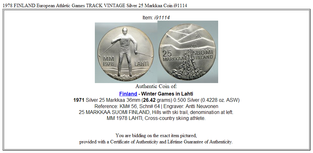 1978 FINLAND European Athletic Games TRACK VINTAGE Silver 25 Markkaa Coin i91114