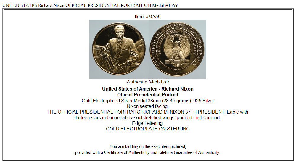 UNITED STATES Richard Nixon OFFICIAL PRESIDENTIAL PORTRAIT Old Medal i91359