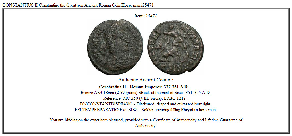 CONSTANTIUS II Constantine the Great son Ancient Roman Coin Horse man i25471