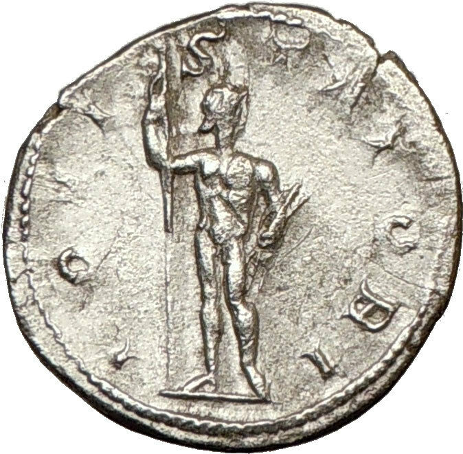 GORDIAN III 241AD Rare Silver Ancient Roman Coin Nude Zeus Thunderbolt i19051