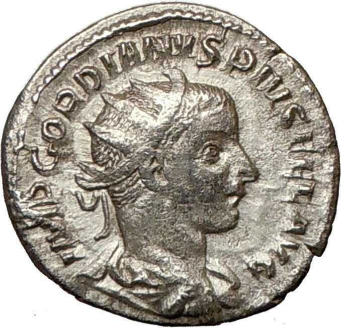 GORDIAN III 241AD Rare Silver Ancient Roman Coin Nude Zeus Thunderbolt i19051