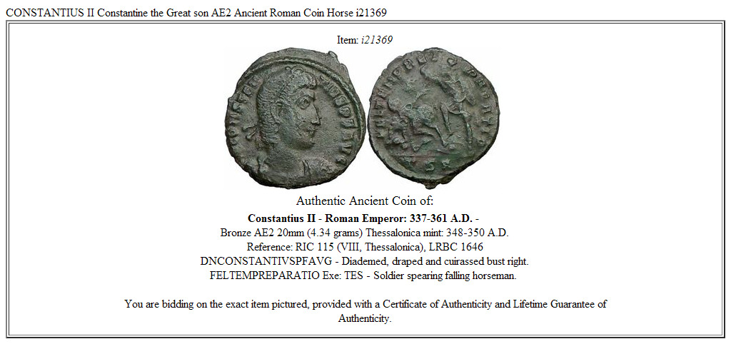 CONSTANTIUS II Constantine the Great son AE2 Ancient Roman Coin Horse i21369