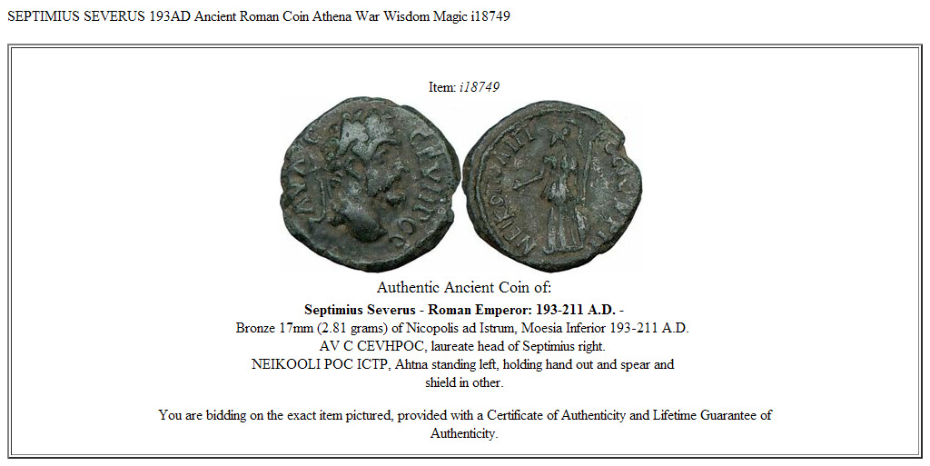 SEPTIMIUS SEVERUS 193AD Ancient Roman Coin Athena War Wisdom Magic i18749