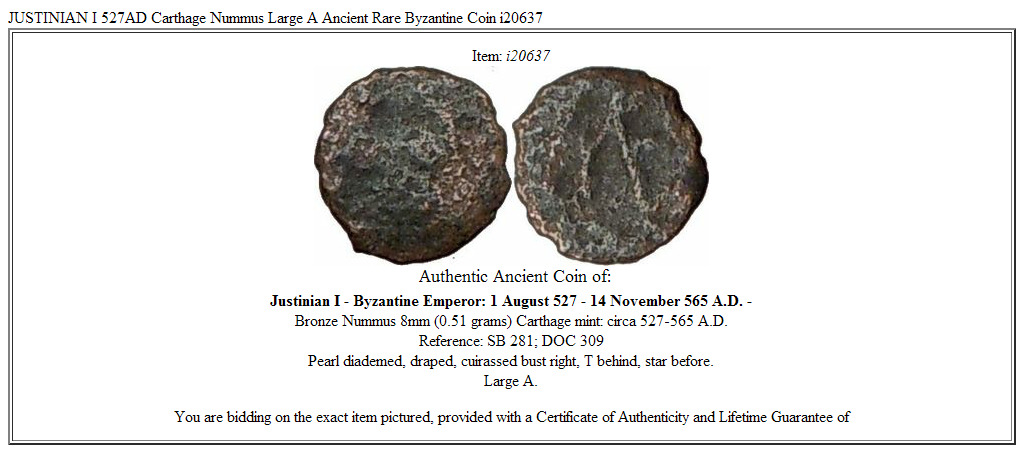 JUSTINIAN I 527AD Carthage Nummus Large A Ancient Rare Byzantine Coin i20637