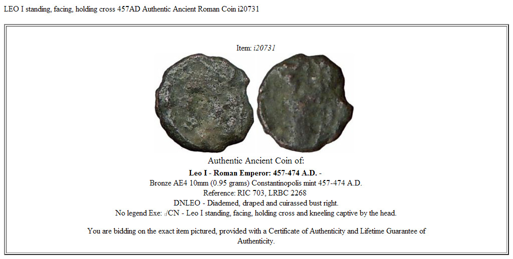 LEO I standing, facing, holding cross 457AD Authentic Ancient Roman Coin i20731