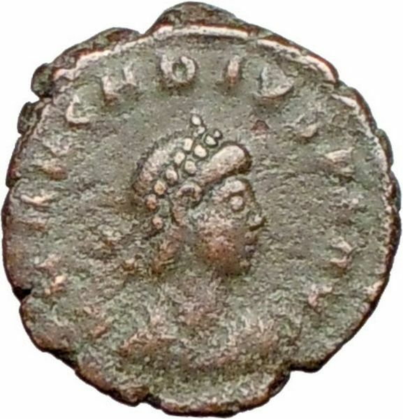 ARCADIUS 383AD Ancient Roman Coin VICTORY NIKE Chi-Rho Christ Monog i27894